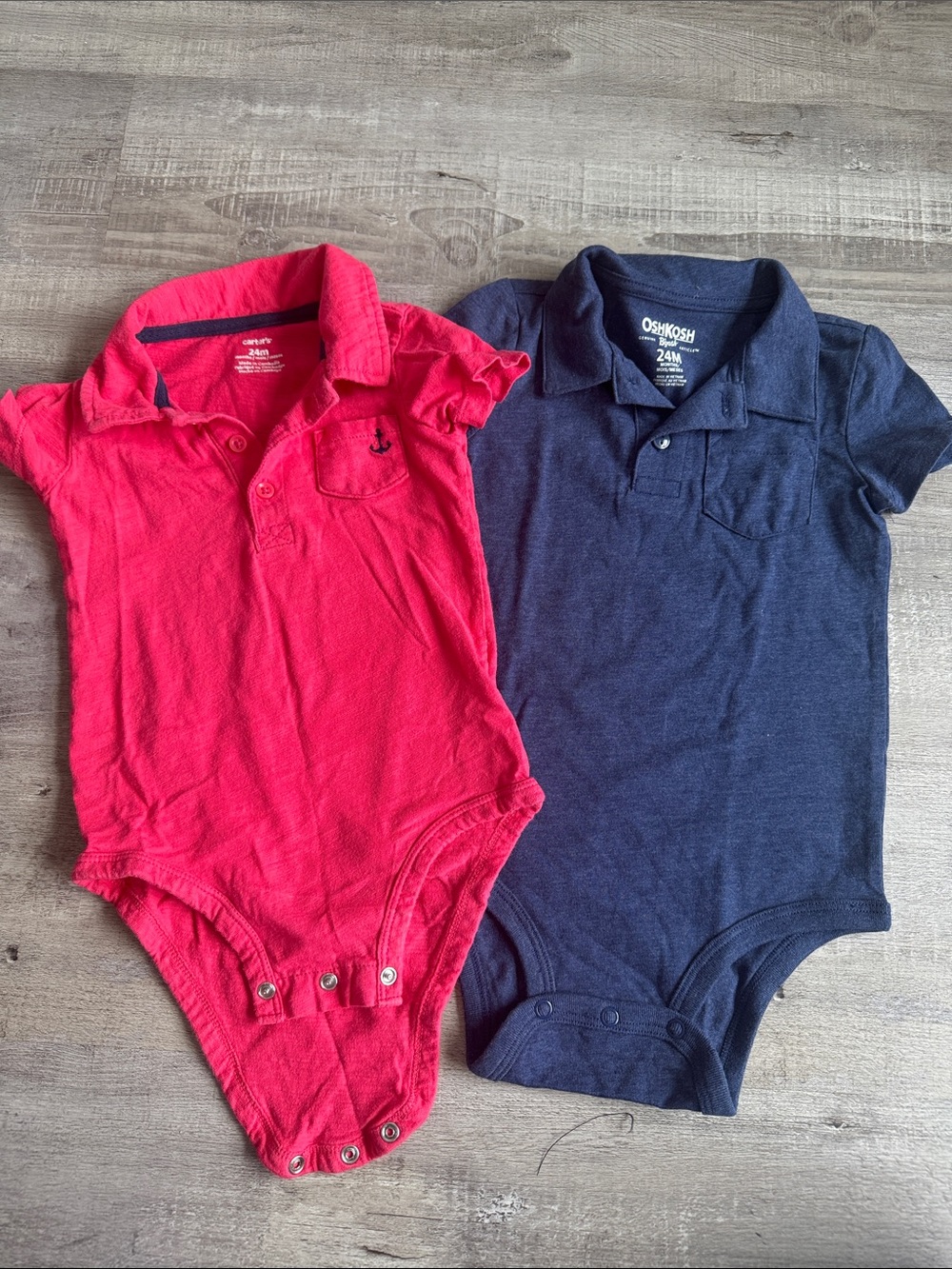 Pair of Baby Polo Bodysuits - Pink & Navy 18-24m